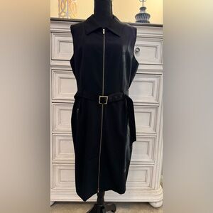 Calvin Klein Black Zip-Front Midi Dress - Size 16